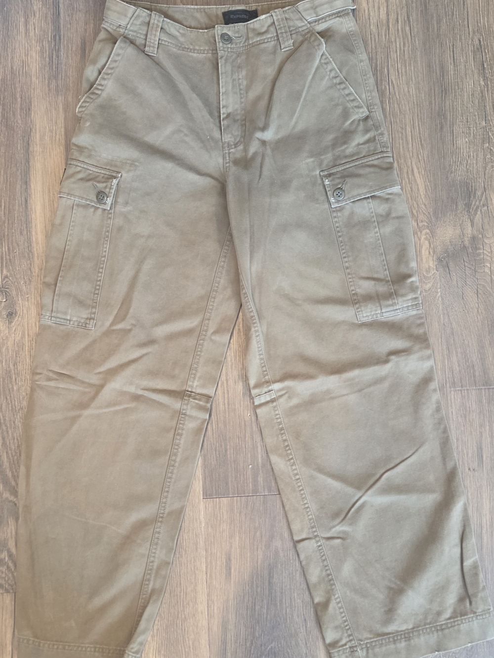 Express Men's Wide-Leg Cotton Cargo Pants Khaki Olive 30x30